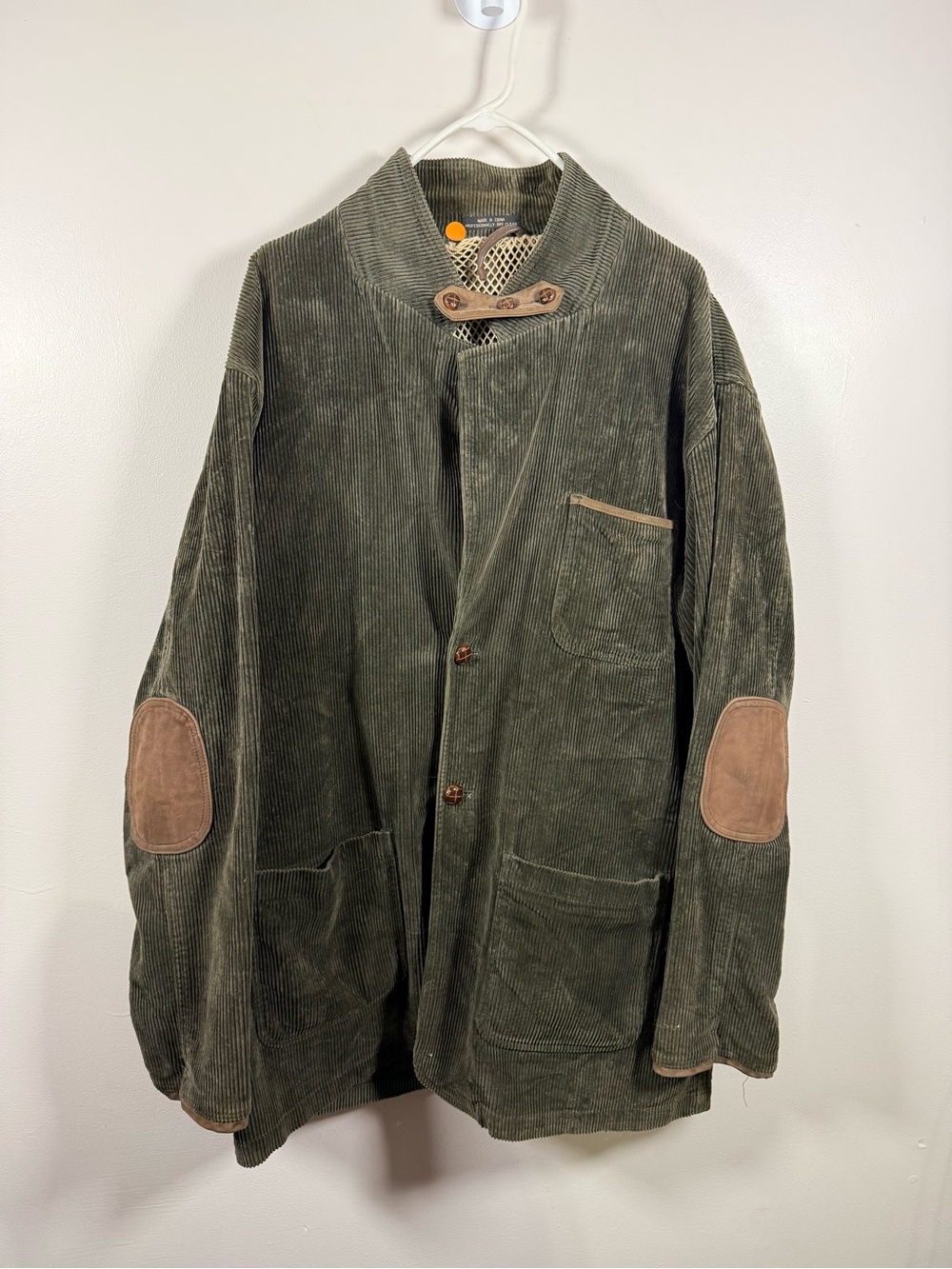 Olive Green Corduroy Shirt Jacket with Suede Elbow Patches